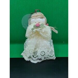 Vintage Christmas Green Ceramic Angel Hanging Ornament 3”